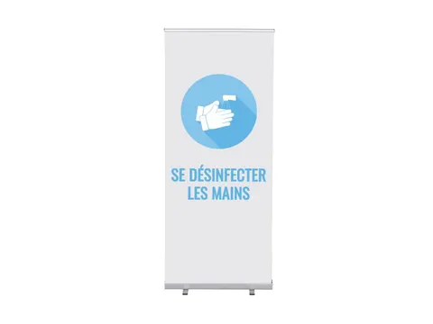 Roll-Banner Budget 85 Compleet Franse Print Se désinfecter Wit