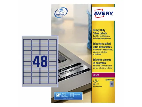 Inventaris Etiket Avery L6009-20 45.7x21.2mm Zilver 960 stuks