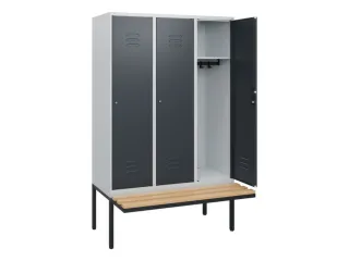 locker met bank,HxBxD 1950x1200x815mm,3vak,vak B 400mm,cil.-slot - 2