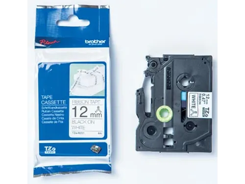 TZe stoffen lint voor P-Touch 12 mm zwart op wit