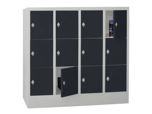 lockerkast,HxBxD 1187x1600x500mm,4x3vakken,RAL7035,front RAL7016