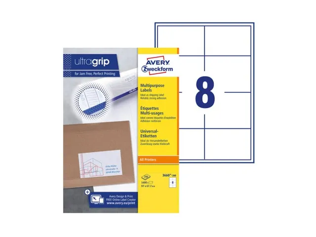 Etiket Avery Zweckform 3660-200 97x67.7mm wit 1600stuks