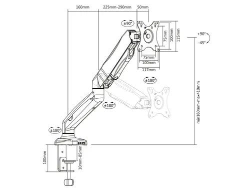 Monitorarm ACT office met gasveer 1 scherm