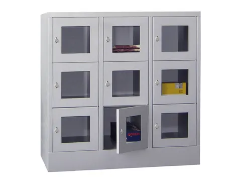 lockerkast,HxBxD 1187x1200x500mm,3x3vakken,RAL7035,front RAL5012