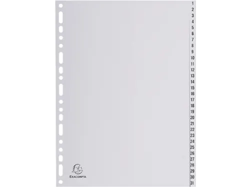 tabbladen numeriek 1-31 A4 PP 31-delig grijs 18-gaats