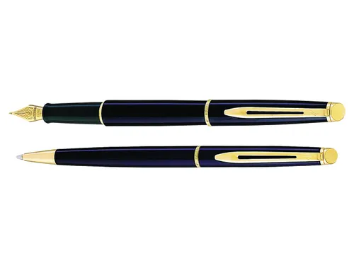 Balpen Waterman Hemisphere Black lacquer GT Medium Blauwe inkt