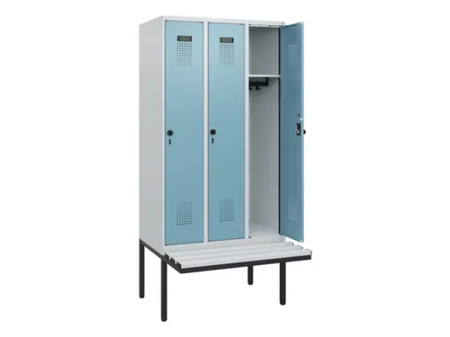 locker met bank,HxBxD 1950x900x815mm,3vak,vak B 300mm,draaigrendel