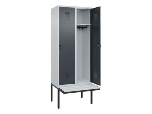 locker met bank,HxBxD 2120x800x815mm,2vak,vak B 400mm,draaigrendel