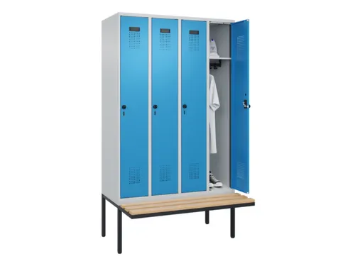 locker met bank,HxBxD 2120x1200x815mm,4vak,vak B 300mm,draaigrendel