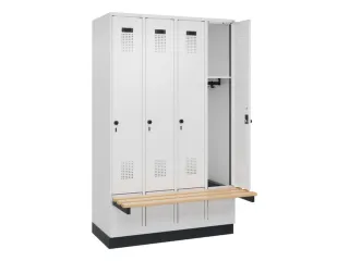 locker met bank,HxBxD 1950x1200x815mm,4vak,vak B 300mm,draaigrendel - 1