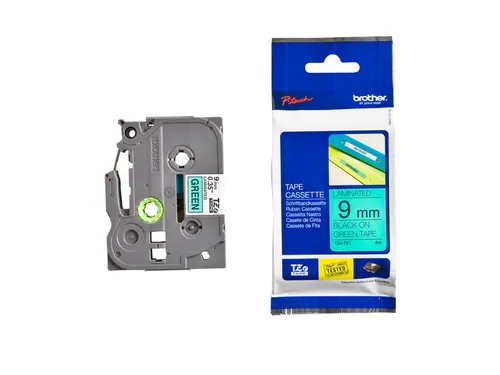 Labeltape Brother P-touch TZe-721 standaard 9mm zwart op groen