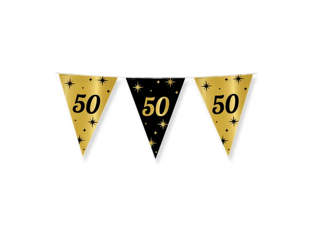Slinger Folie vlaggen Party Flag Foil '50' Goud-Zwart 30cmx10m