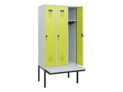 locker met bank,HxBxD 1950x900x815mm,3vak,vak B 300mm,draaigrendel