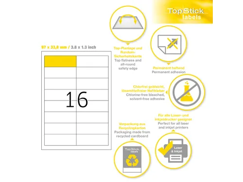 Etiketten universele labels A4 permanent 97x33,8mm Wit 1600 stuks
