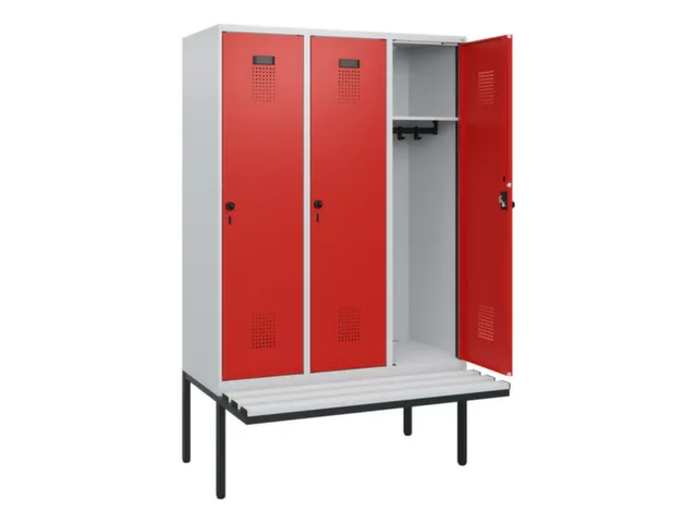 locker met bank,HxBxD 1950x1200x815mm,3vak,vak B 400mm,draaigrendel