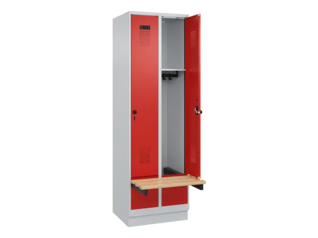 locker met bank,HxBxD 1950x600x815mm,2vak,vak B 300mm,draaigrendel