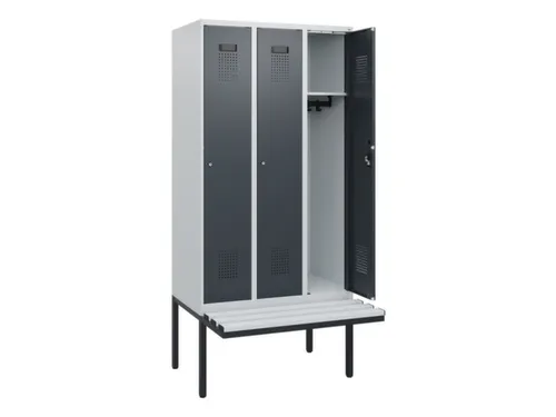 locker met bank,HxBxD 1950x900x815mm,3vak,vak B 300mm,cilinderslot