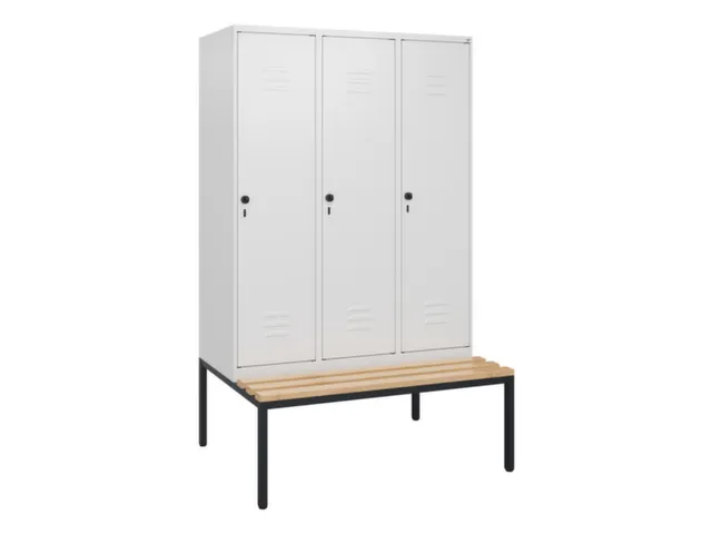 locker met bank,HxBxD 1950x1200x815mm,3vak,vak B 400mm,draaigrendel