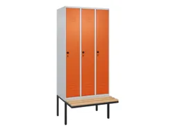 locker met bank,HxBxD 2120x900x815mm,3vak,vak B 300mm,draaigrendel