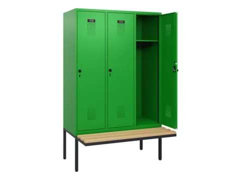 locker met bank,HxBxD 1950x1200x815mm,3vak,vak B 400mm,draaigrendel