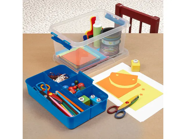Q-line opbergbox 6L met bakje transparant blauw - 30x20x14,5cm