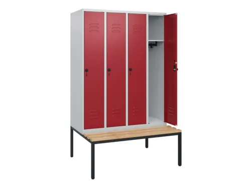 locker met bank,HxBxD 1950x1200x815mm,4vak,vak B 300mm,draaigrendel