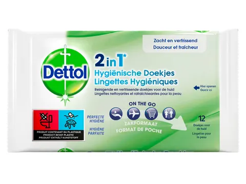 Hygiënische verfrissingsdoekjes Dettol Wipes 2-in-1 12 stuks