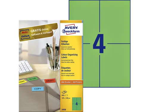 Gekleurde Etiketten Avery Zweckform 105x148mm A6 Groen 400 stuks