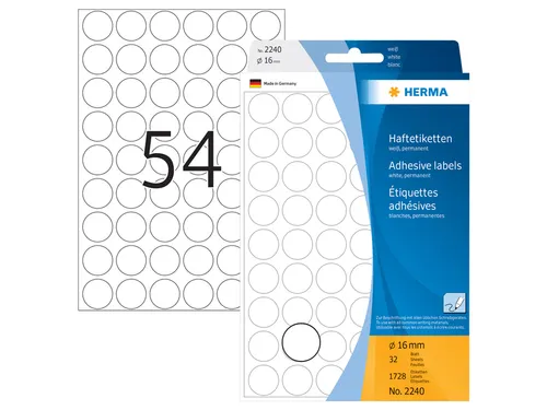 HERMA 2240 Multipurpose etiketten Rond 16mm Wit 1728 stuks