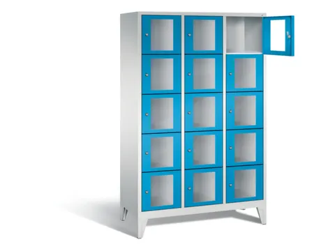 Lockerkast 1850x1200x500mm 3x5 vakken Cilinderslot Poten, RAL5012