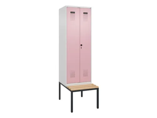 PBM-locker met bank,HxBxD 2120x600x815mm,2vak,vak B 300mm,draaigrendel