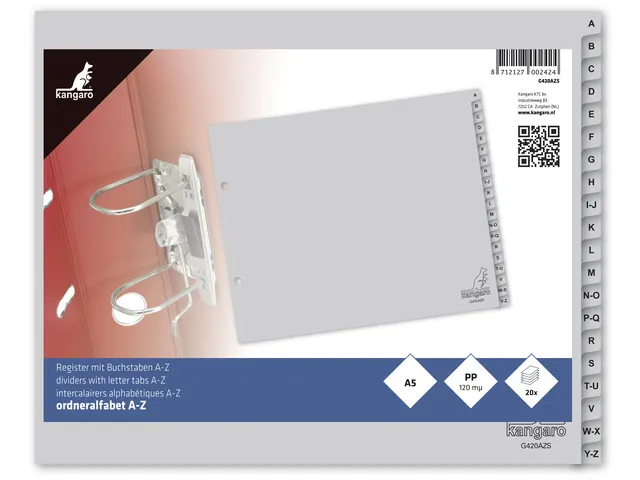 Tabblad Kangaro ordneralfabet A-Z PP 120 micron 2-gaats 20-delig