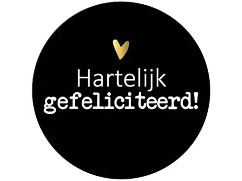 KP Sticker rond 40mm Hartelijk gefeliciteerd goud hart 250 stuks