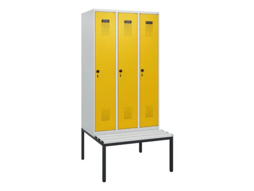 locker met bank,HxBxD 1950x900x815mm,3vak,vak B 300mm,draaigrendel