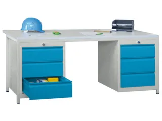 Werkplaatsbureau Bxdxh 1700x800x720mm 6laden Ral7035 Front Ral5012 - 1
