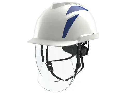 MSA V-gard 950 wit + blauwe reflectiestickers niet geventileerd helm