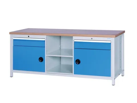 werkbank,HxBxD 860x2000x750mm,onderstel RAL3003,fronten RAL3003