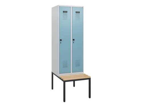 locker met bank,HxBxD 1950x600x815mm,2vak,vak B 300mm,draaigrendel