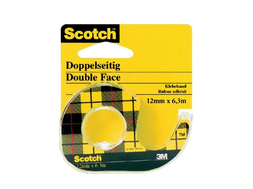 Plakband Scotch 665 12mmx6.3m dubbelzijdig + afroller