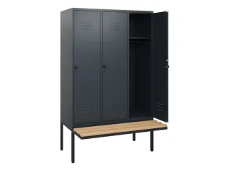 locker met bank,HxBxD 1950x1200x815mm,3vak,vak B 400mm,draaigrendel - 2