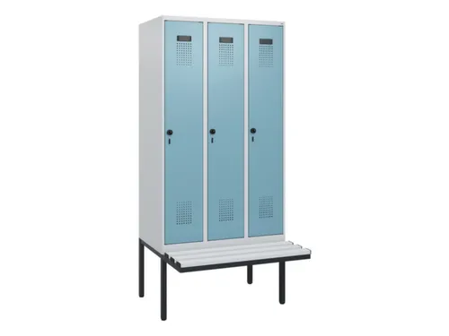 locker met bank,HxBxD 1950x900x815mm,3vak,vak B 300mm,draaigrendel