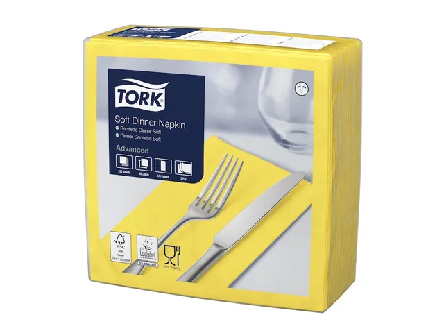 Serviette Tork 470252 Soft Dinner 3 épaisseurs 39x39cm jaune