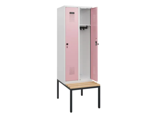locker met bank,HxBxD 1950x600x815mm,2vak,vak B 300mm,draaigrendel