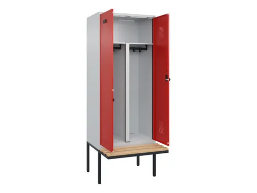 PBM-locker met bank,HxBxD 2120x800x815mm,2vak,vak B 400mm,draaigrendel