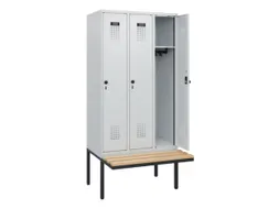 locker met bank,HxBxD 1950x900x815mm,3vak,vak B 300mm,draaigrendel