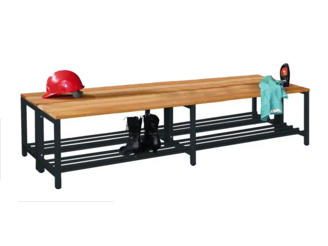 banc double LxP 2000x740mm barrettes en bois hêtre piètement RAL7016