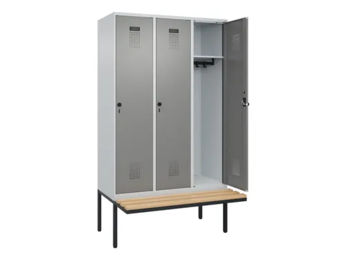 locker met bank,HxBxD 2120x1200x815mm,3vak,vak B 400mm,draaigrendel