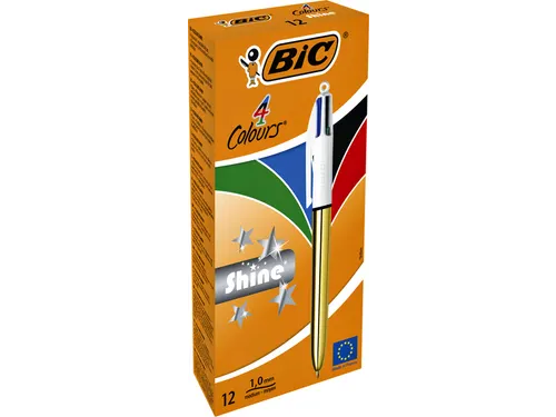 Balpen Bic Goud 4kleuren inkt