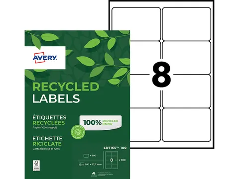 etiket Avery ILK 99,1x67,7mm recycled 100 vel 8 etiketten per vel wit