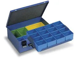 Assortimentskoffer Plaatstaal 22boxen Polystyrol 133x340x240mm Ral5007